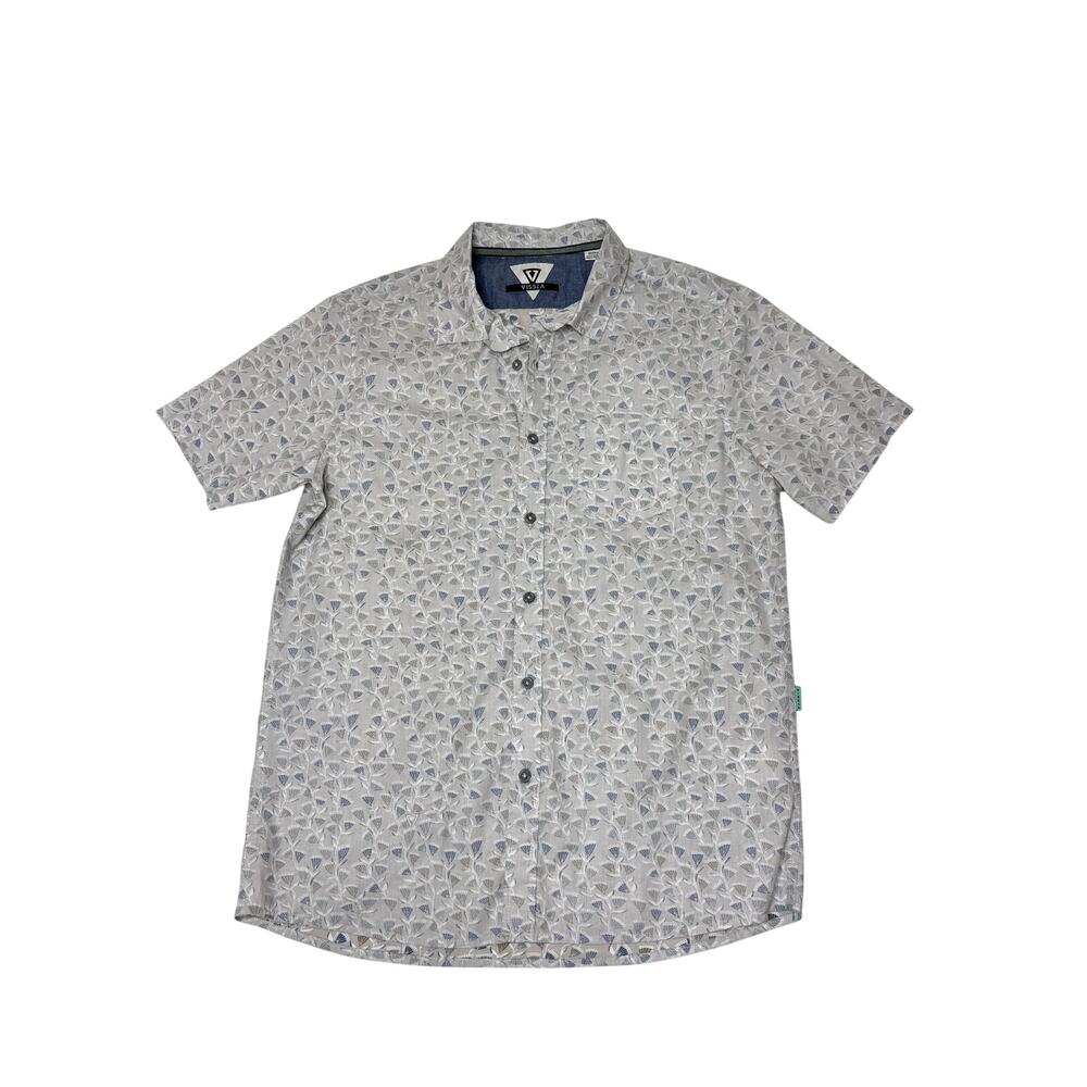 Vissla Short Sleeve Floral Print Button Down Shirt Gray M